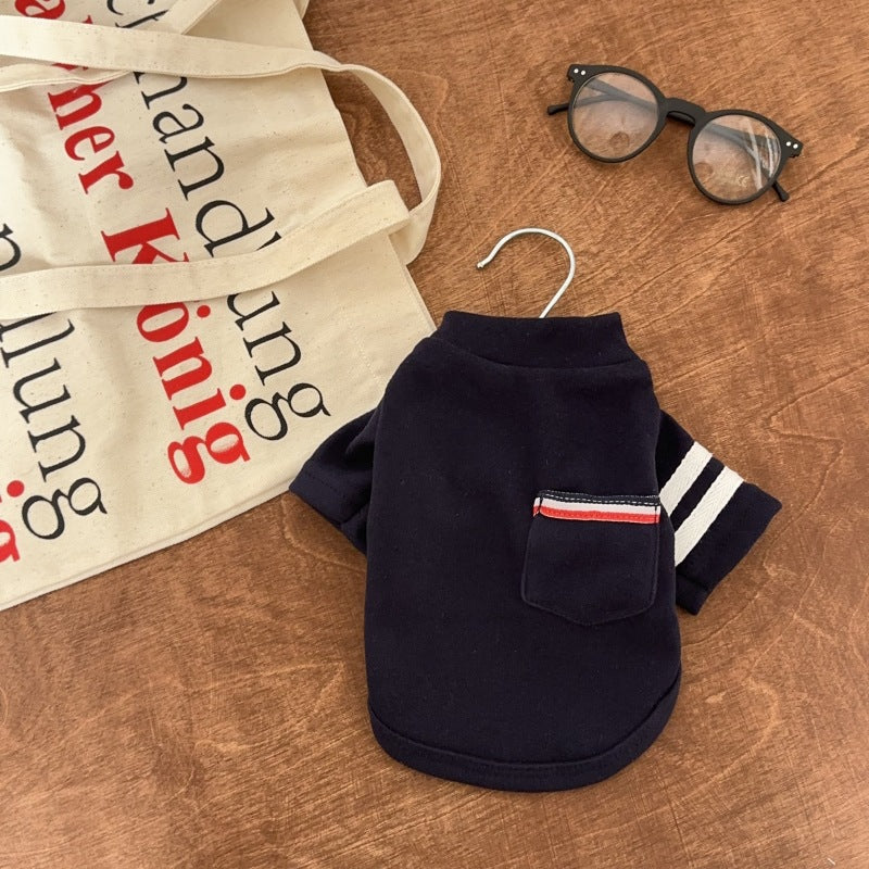 Baumwolle Polo Tee mit Brusttasche & gestreiften Ärmeln