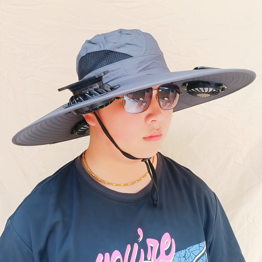 Breite Sonnenhut mit abnehmbaren schwenkbaren Solarventilatoren und verstellbarem Kinnband Brehn
