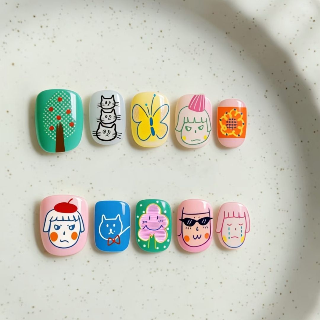 Künstlerisches katzenmotiviertes Press-On-Nagelkunstset Brehn