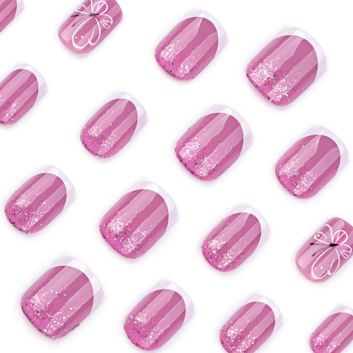 Kunstvolle Nagelkunst mit Glitzer und Schmetterlingsdesign Brehn