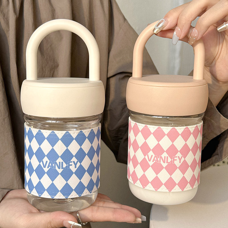 Damen Hochwertige Glas Trinkflasche mit ergonomischem Tragegriff Brehn