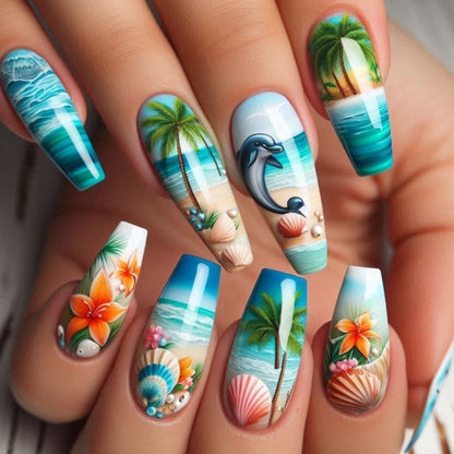 Ozean-inspirierte 3D-Nagelkunstverlängerungen Brehn