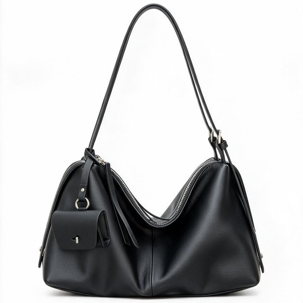 Lässige genarbte Hobo Schultertasche mit Reißverschluss oben und abnehmbarem Mini-Pouch
