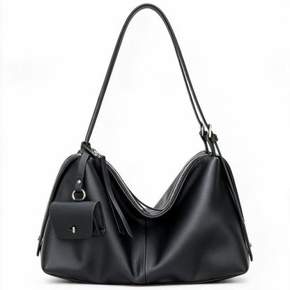 Lässige genarbte Hobo Schultertasche mit Reißverschluss oben und abnehmbarem Mini-Pouch