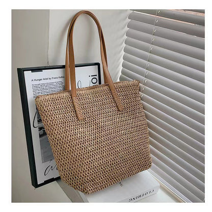 Elegante Basttasche mit Hochwertigen Ledergriffen Brehn