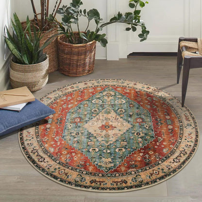 Runder Vintage Blumen Teppich