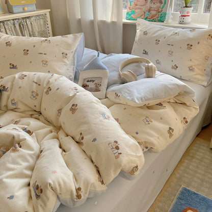Cartoon Kitty Leopardenmuster Baumwoll Bettwäsche Set