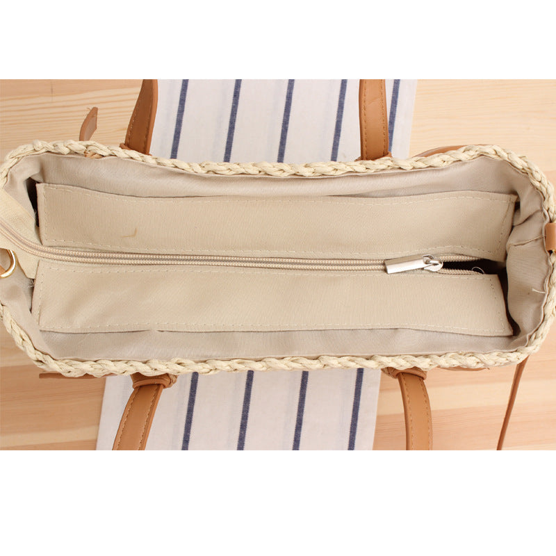 Handtasche Aus Geflochtenem Naturmaterial mit Abnehmbaren Ledergriffen Brehn