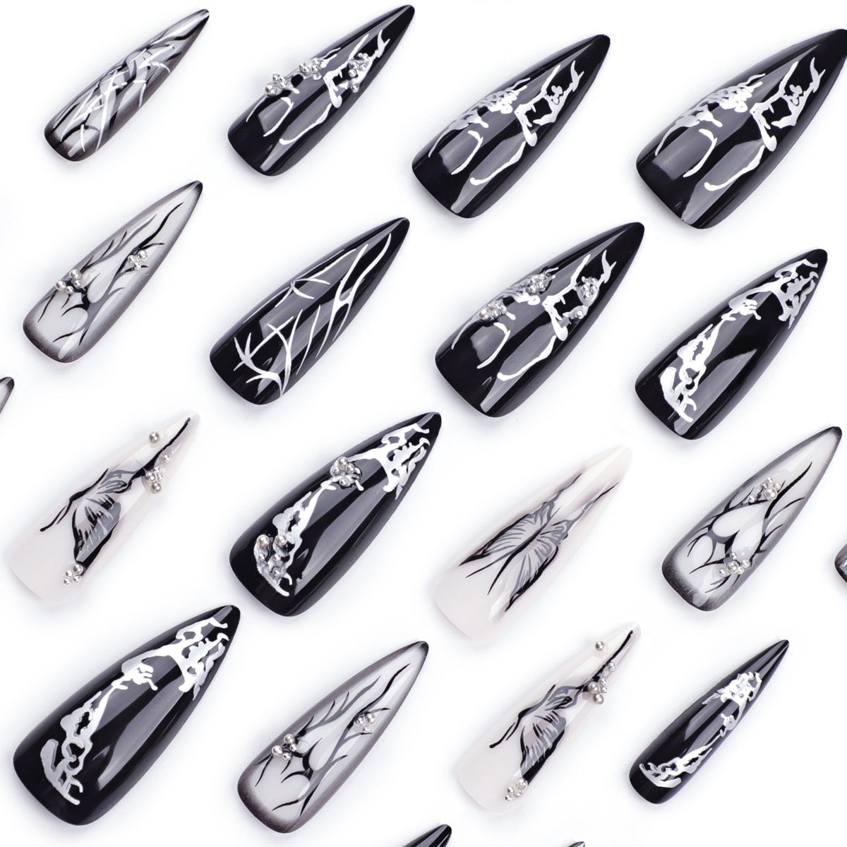 Kunstvolle Nagelkunst mit elegantem Schwarz-Weiß-Design Brehn