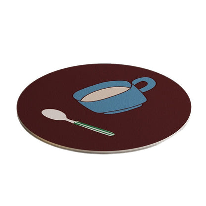 Round Decorative Absorbent Cork Coaster Set with Metal Stand and Fruit Plate Illustration