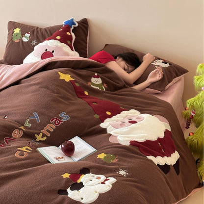 Weiches Microfleece-Bettwäsche-Set mit weihnachtlichen Applikationen und Wendefunktion