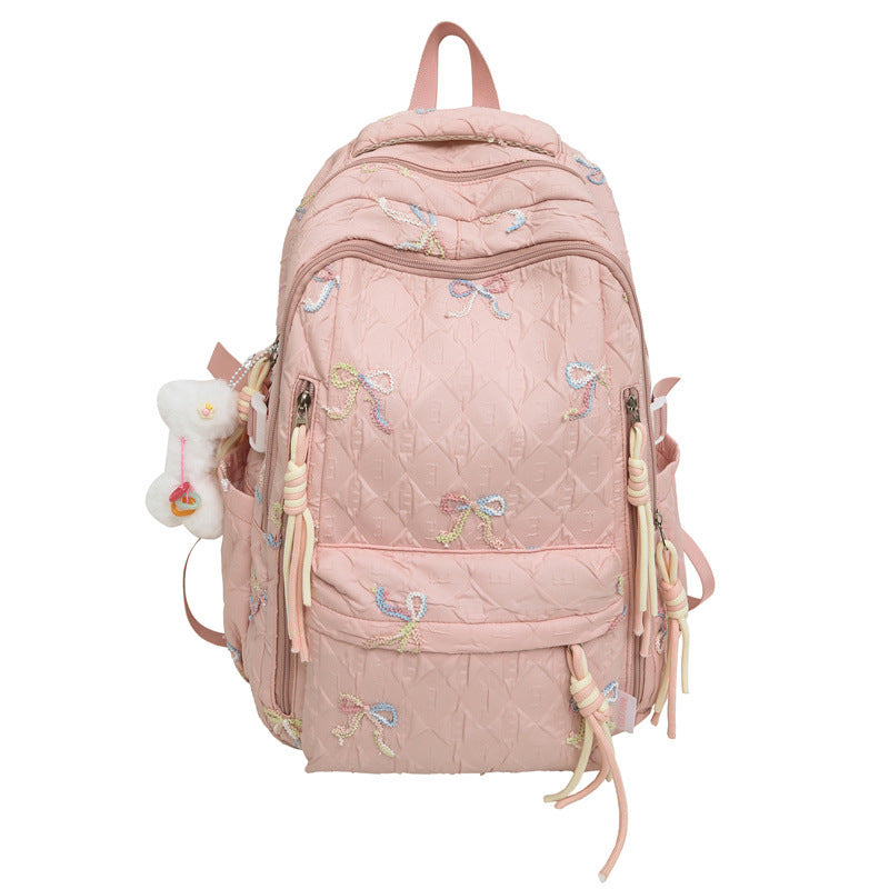 Gesteppt gestickter Rucksack mit Schleifenmotiv Brehn