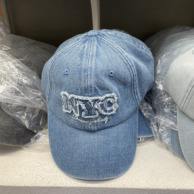 Unisex Distressed Denim Cap mit NYC Stickerei Brehn