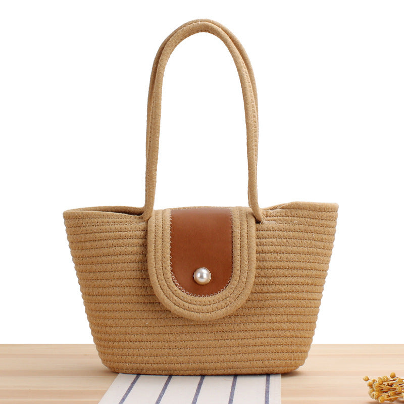 Elegante Basttasche mit Lederklappenverschluss Brehn