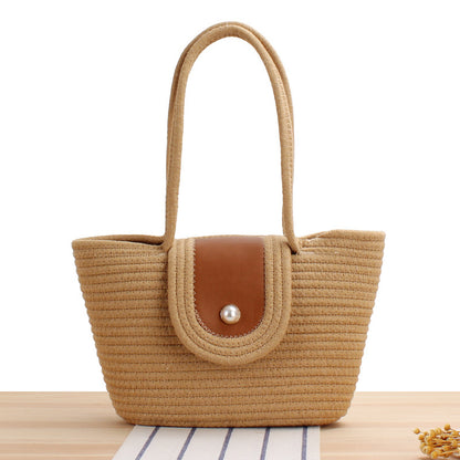 Elegante Basttasche mit Lederklappenverschluss Brehn