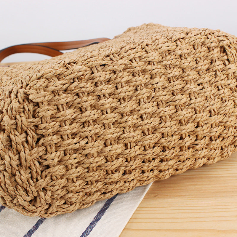 Handtasche Aus Natürlichem Geflecht mit Ledergriffen Brehn