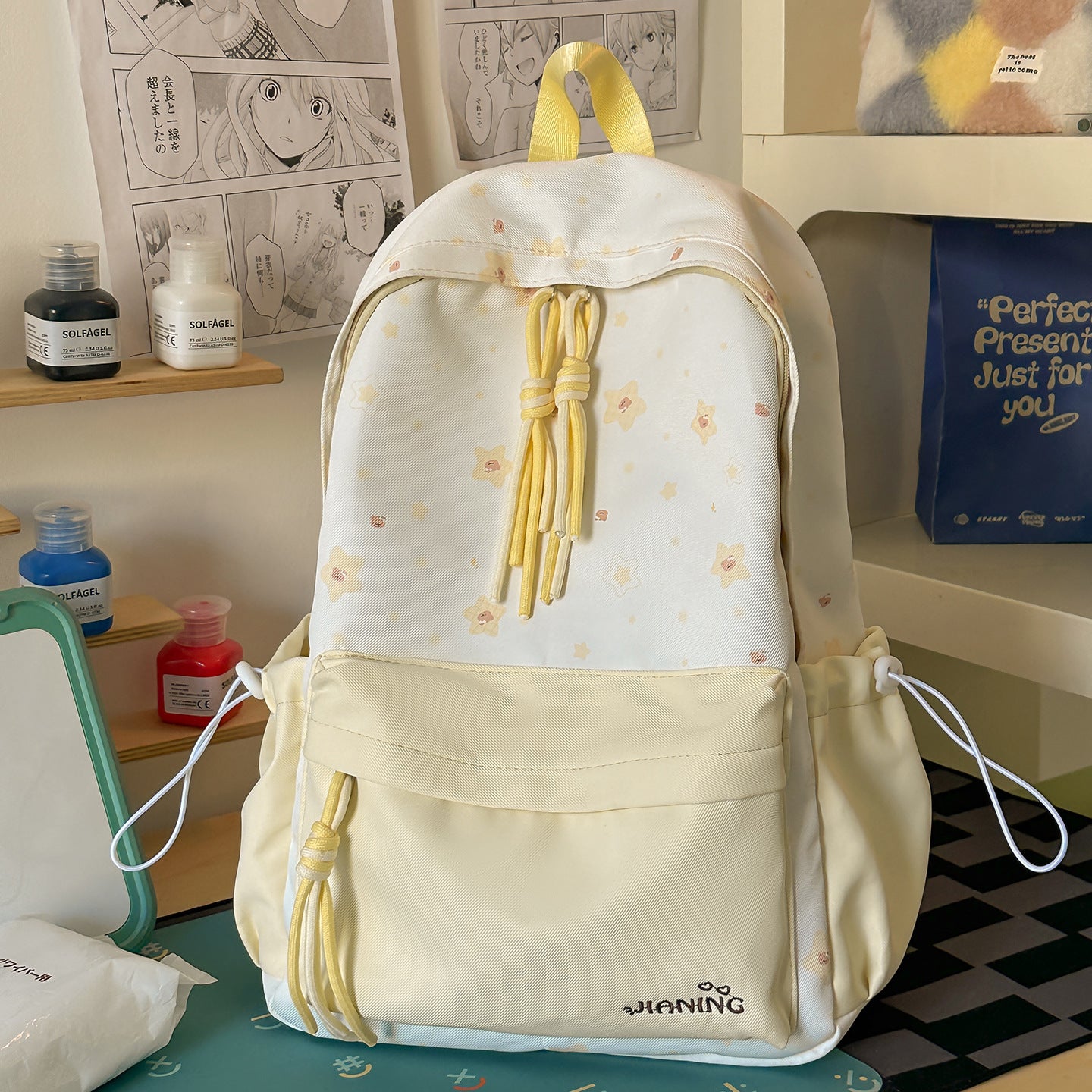 Schnürverschluss Blumendruck Rucksack