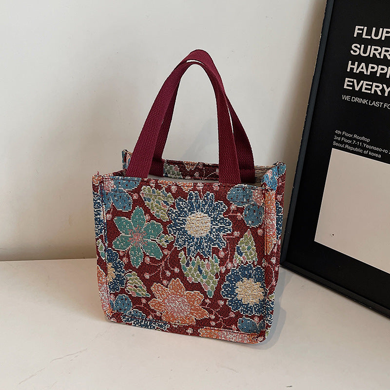 Florale gestickte Wandteppich Tragetasche