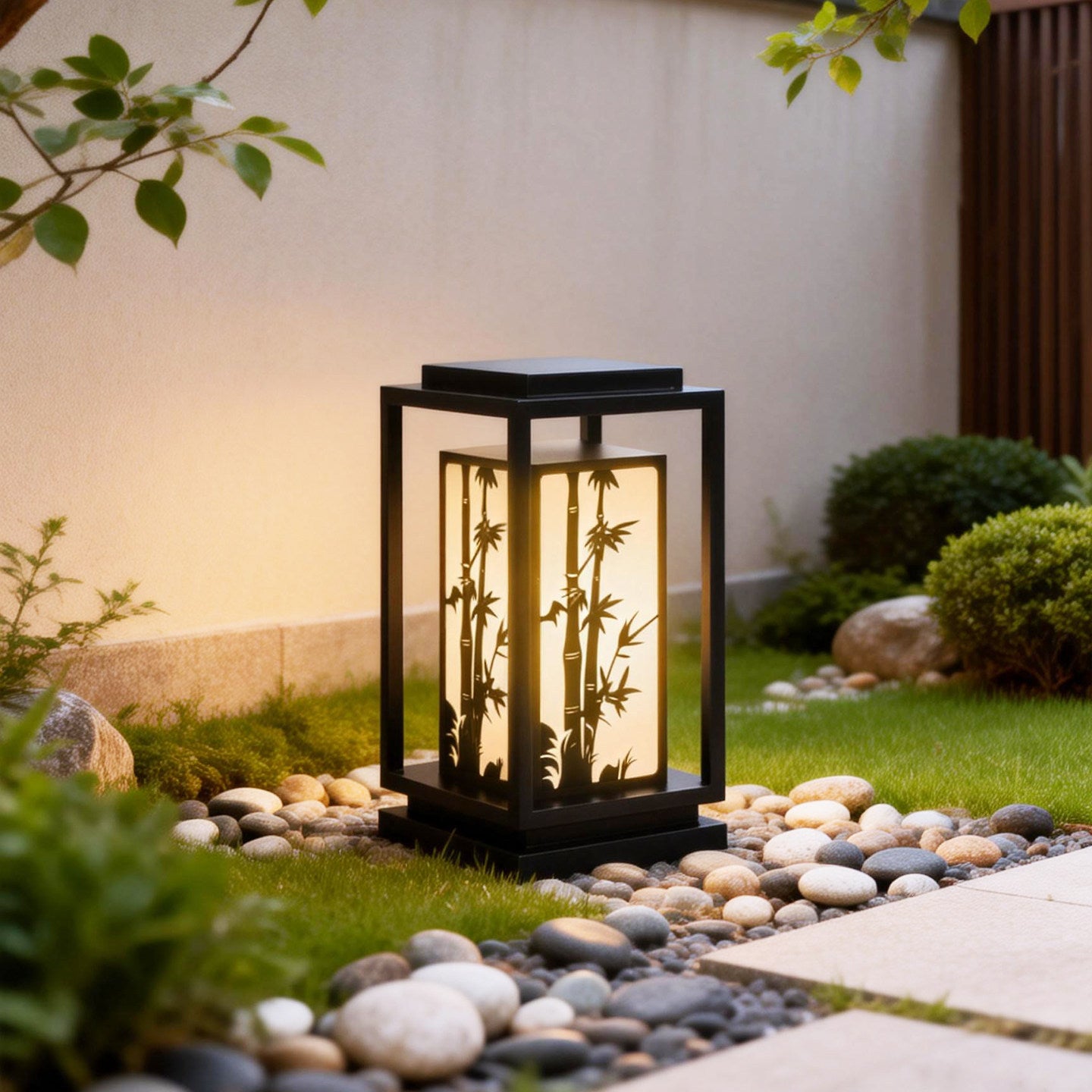 Japanisch inspiriertes LED-Außenlaterne mit Holzrahmen Brehn