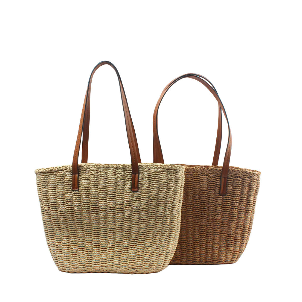 Natürliche Basttasche mit Eleganten Ledergriffen Brehn