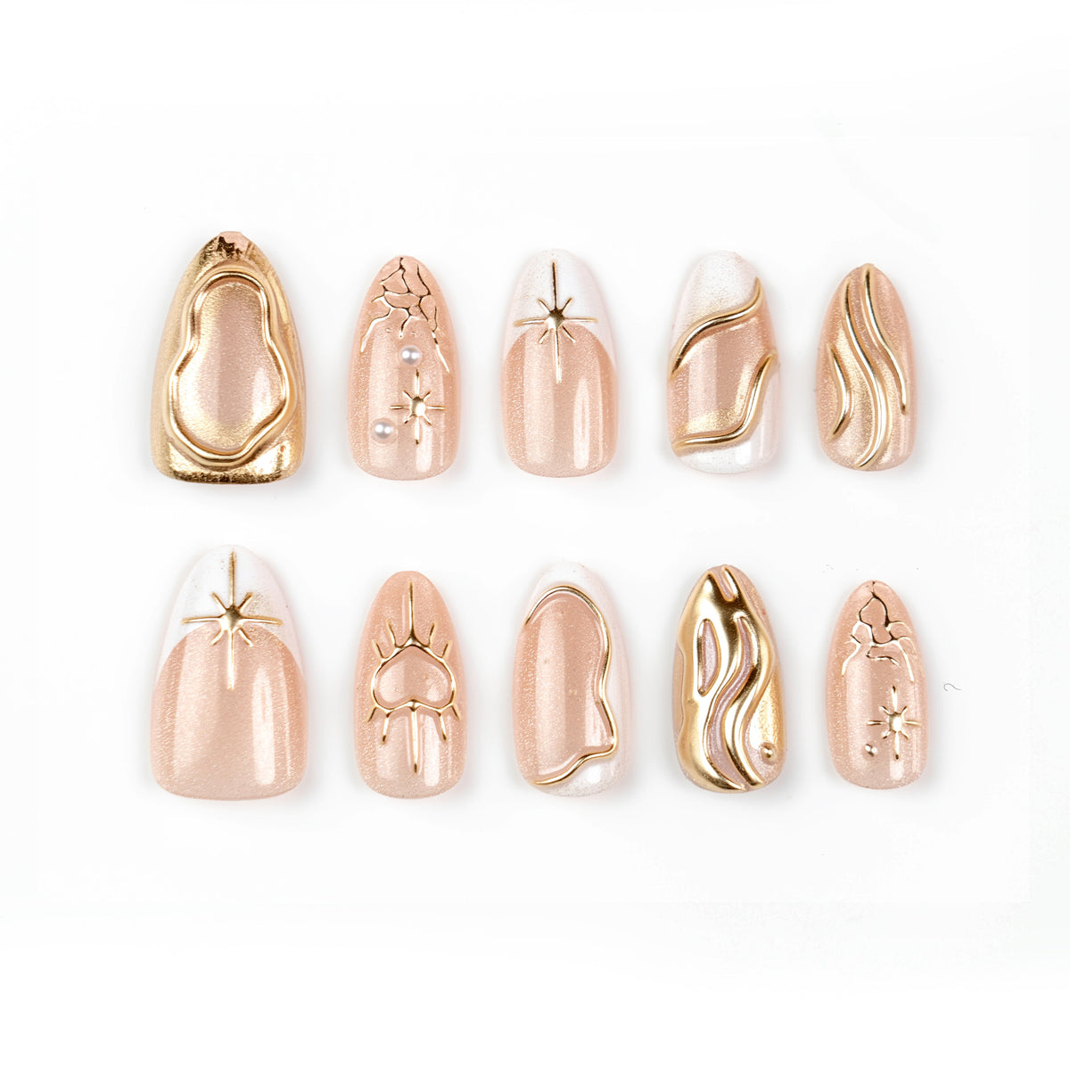 Elegantes Press-On-Nagelkunstset mit dekorativen goldenen Akzenten