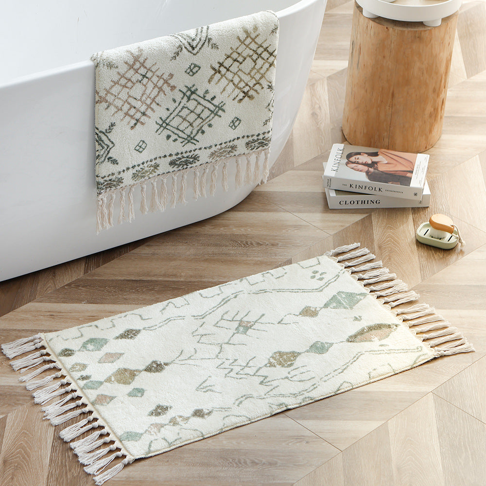 Boho-Baumwoll-Badvorleger mit Fransen und geometrischem Diamantmuster Brehn