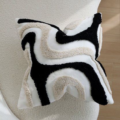 Quadratischer Boho-Kissenbezug mit diagonalem Teddy-Relief, Fransen und Eckquasten Brehn