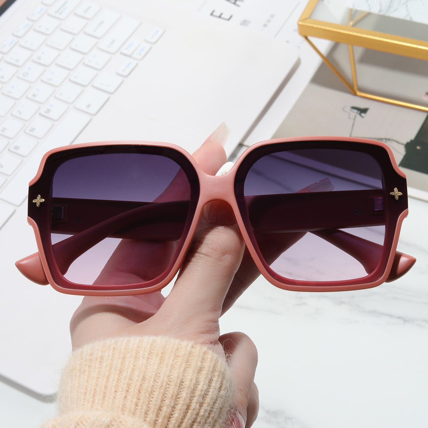 Damen quadratische Oversized-Sonnenbrille mit modernem Design Brehn