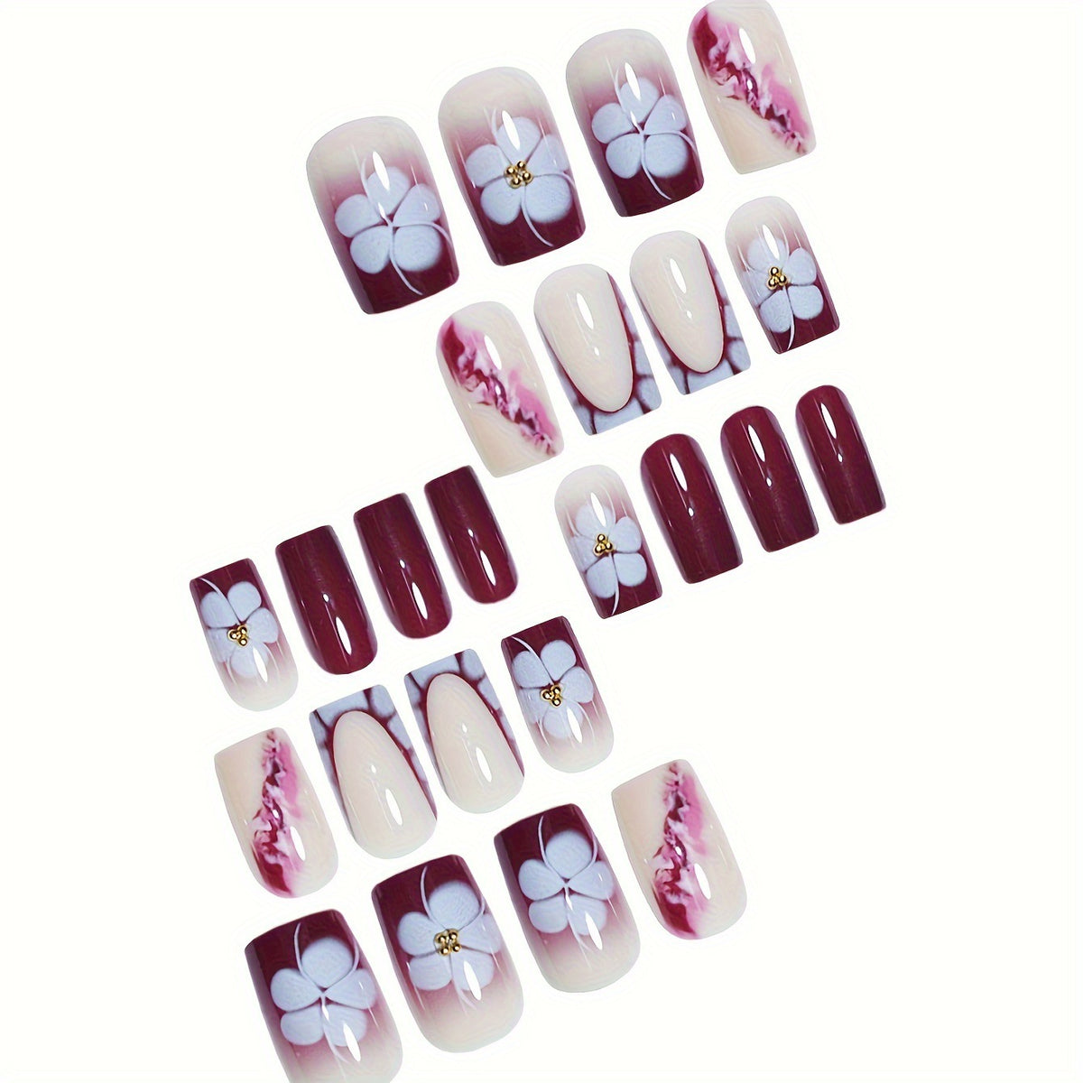Künstlerische Gel-Nagelverlängerungen mit floralem Design Brehn