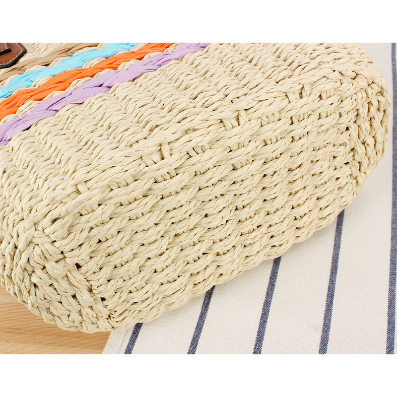 Freizeit-Strandtasche Aus Geflochtenem Naturmaterial mit Buntem Dekor Brehn