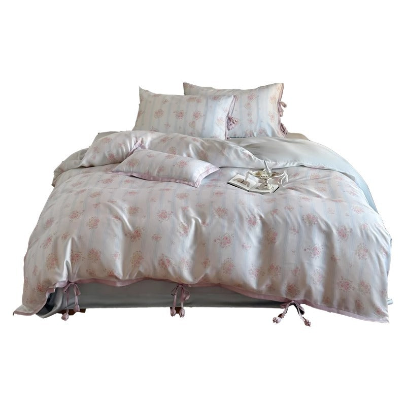Seidenfarbene florale Mikrofaser Rüschende Bettwäsche Set mit Bettrock-Stil Saum