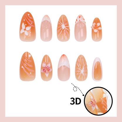 Kunstnagelset mit floralen Akzenten und elegantem Ombre-Effekt Brehn