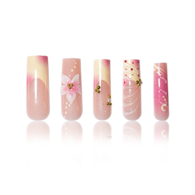 Künstlerisches florales und Pünktchen Press-On Nagelset Brehn