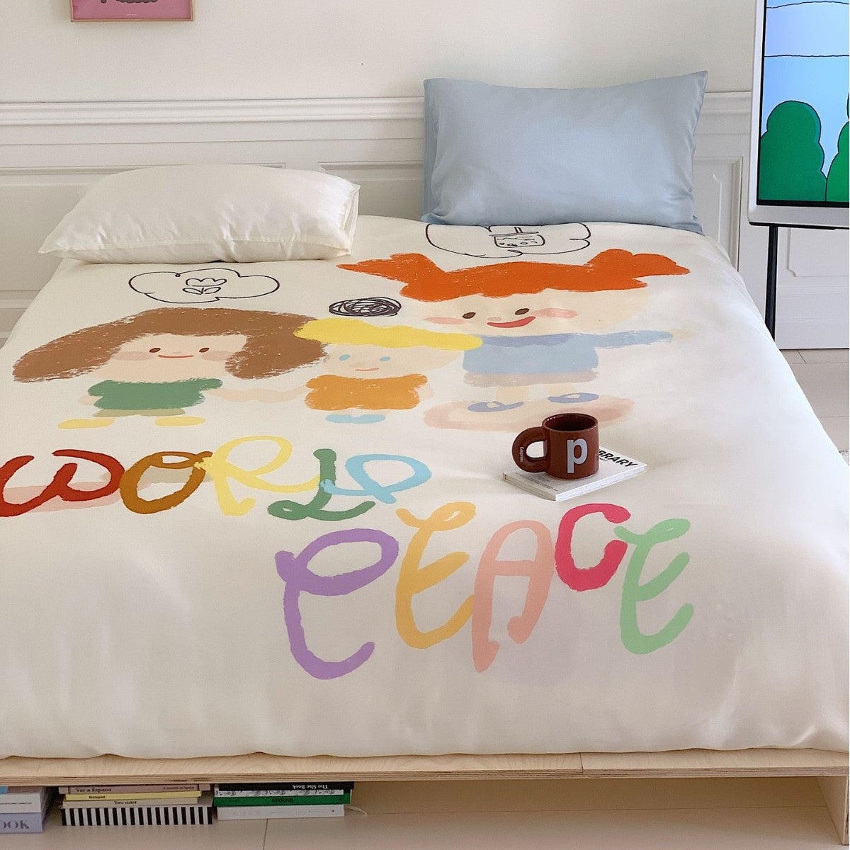 Bettbezug-Garnitur mit handgezeichnetem Doodle-Print und atmungsaktivem Baumwollsatin