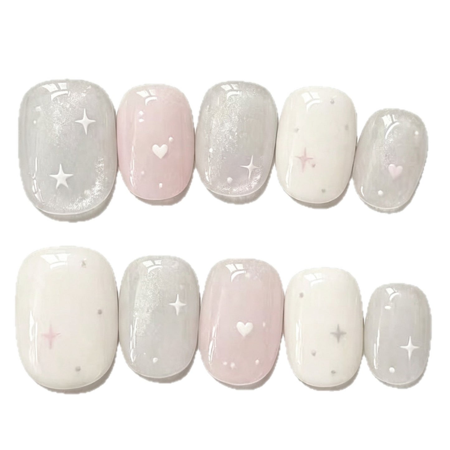 Traumhafte Herzen und Sterne Press-On Nagelkunst Set Brehn