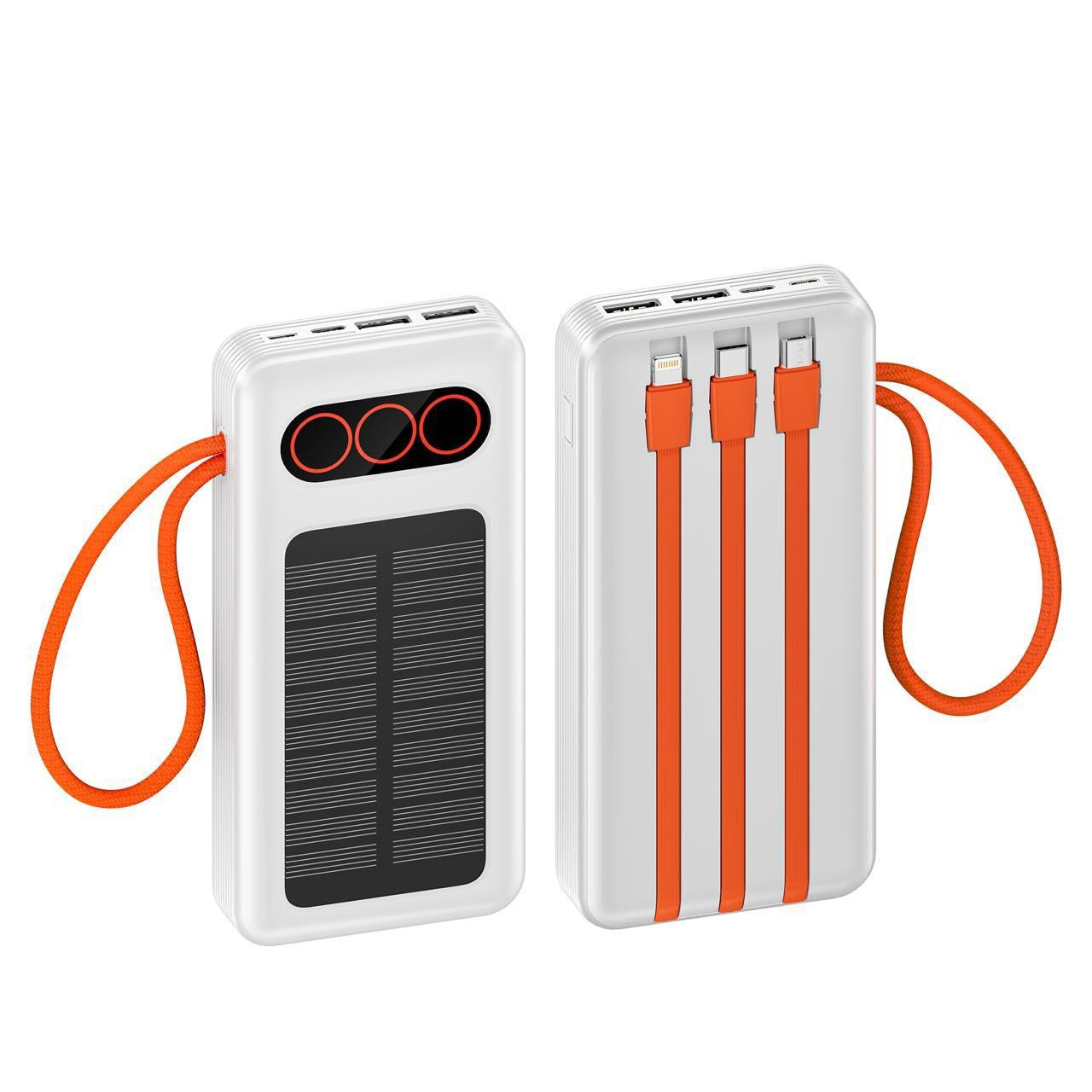 Tragbare Solar-Powerbank mit Integrierten Ladekabeln und Schnellladefunktion Brehn