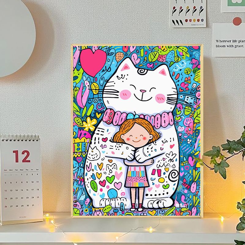 Verspielte Katzen- und Mädchenillustration Leinwandkunst Brehn
