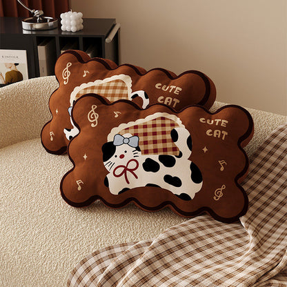 Plush Cloud-Shape Cute Character Lumbar Throw Pillow with Embroidered Face and Soft Faux-Sherpa Cover