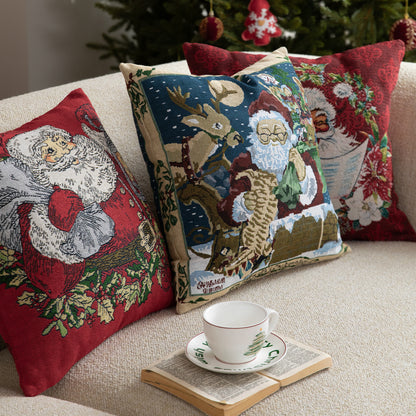 Weihnachtlicher Tapisserie-Kissenbezug mit Santa‑Motiv und gobelinartiger Webstruktur Brehn