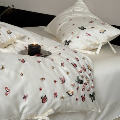 Bestickte Schmetterling Baumwollsatin Bettbezug Set