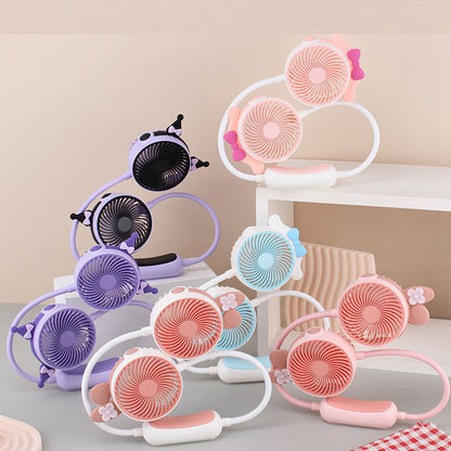 Unisex nan tragbarer Doppel-Nackenventilator mit flexiblem Schwanenhals, wiederaufladbarem Akku und leisem Motor Brehn