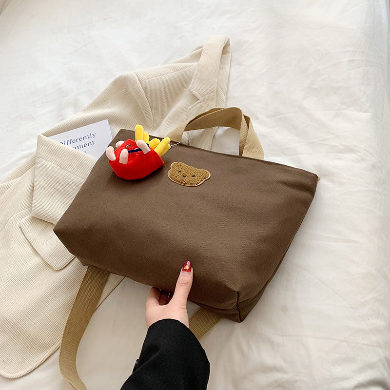 Casual Canvas Tragetasche mit süßer Bärenapplikation