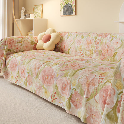 Stretch Jacquard Sofa Slipcover with Watercolor Tulip Print