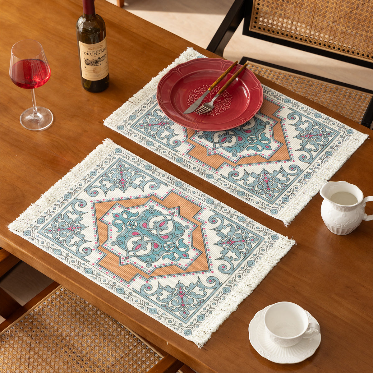 Rechteckiger Kurzflor‑Teppich im orientalischen Medaillon‑Design mit Fransen Brehn