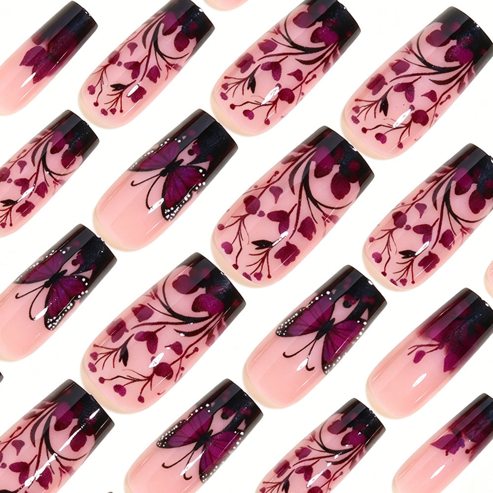 Elegante Schmetterlings-Blumen-Nagelkunst-Spitzen Brehn