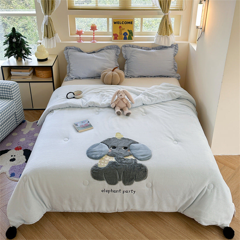 Plüsch Applikation Teddy Mikrofaser Bettbezug Set