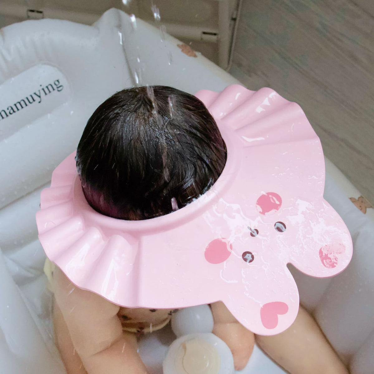 Baby-Bad Duschvisier mit verstellbarem Druckknopf und süßem Tier-Rüschendesign