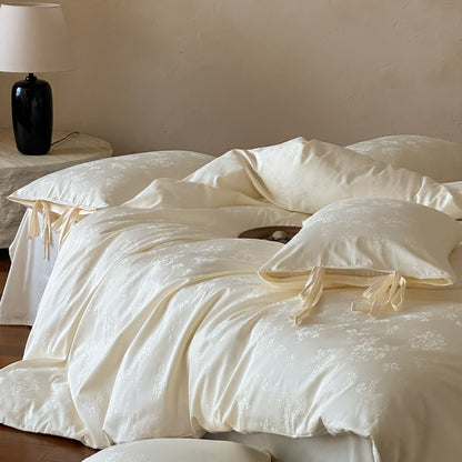 Luxus Floral Satin Bettbezug Set mit Bandbindung Kissenbezügen