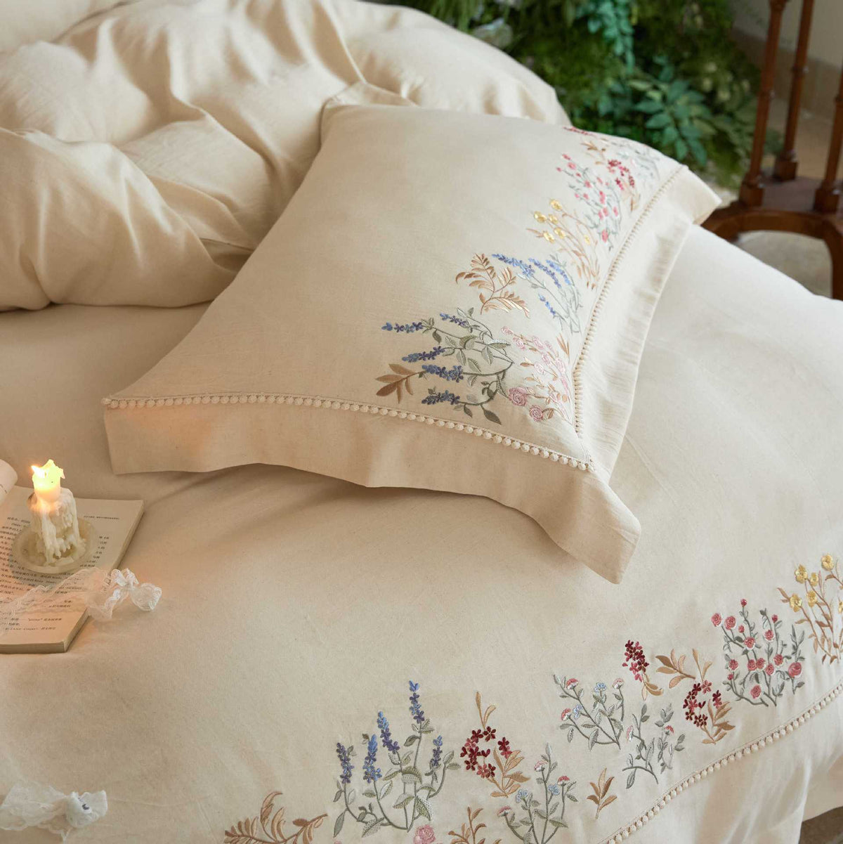 Besticktes Floral Baumwolle Bettbezug Set