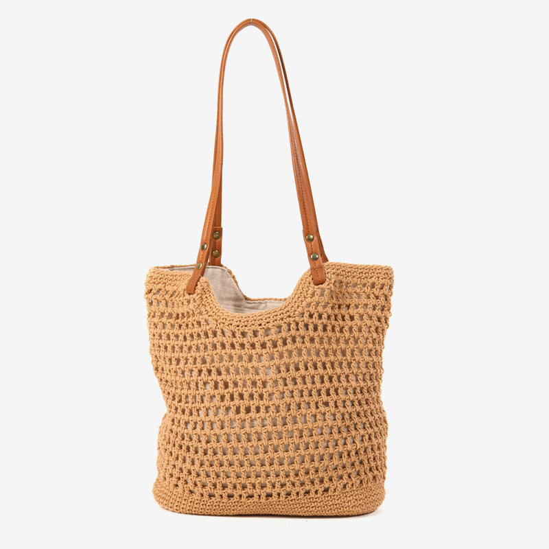 Damen Strick Tragetasche mit eleganten Lederriemen Brehn